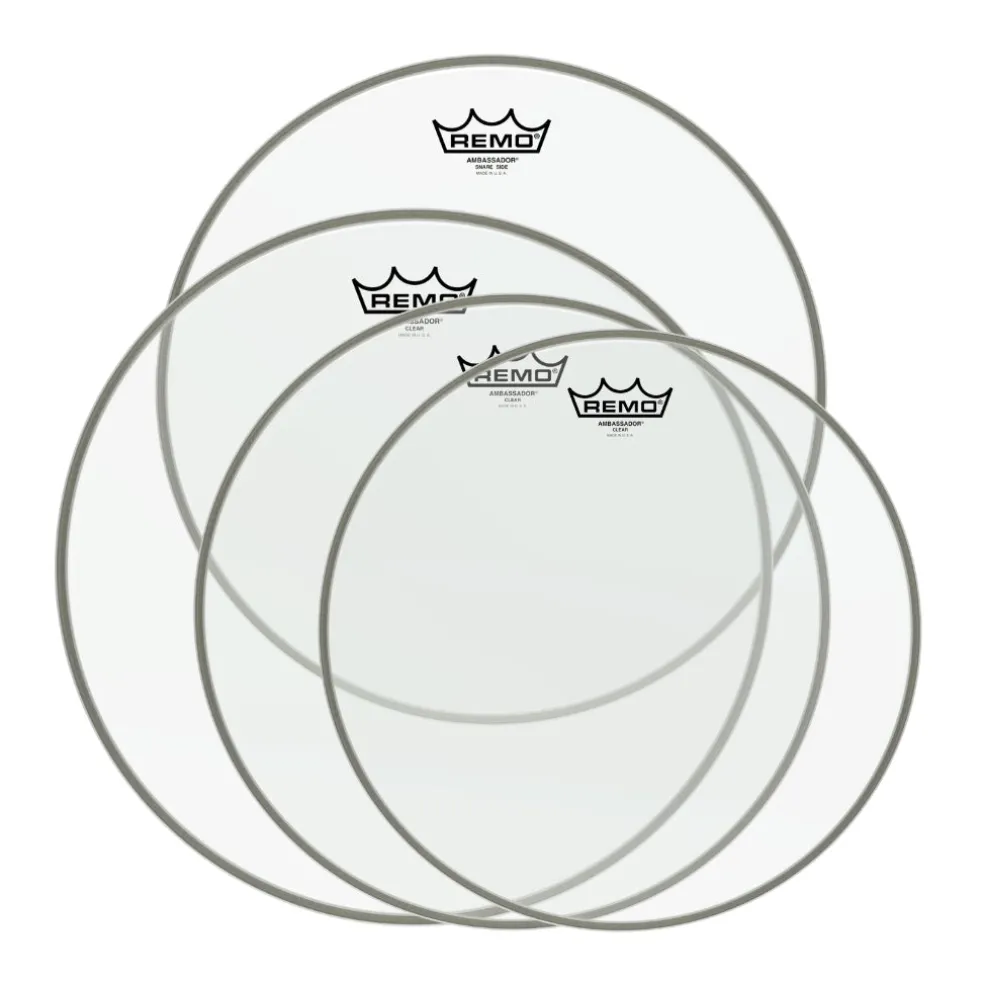 Remo Pro Pack Ambassador Clear 10" 12" 16" FREE 14'' SA Hazy Snare Side