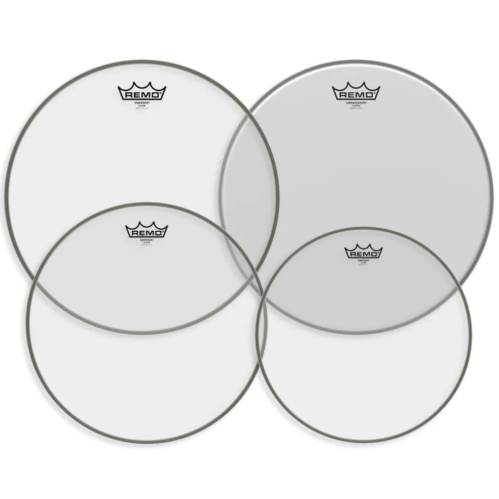 Remo Pro Pack Emperor Clear 10" 12" 14" FREE 14'' Ambassador Coated